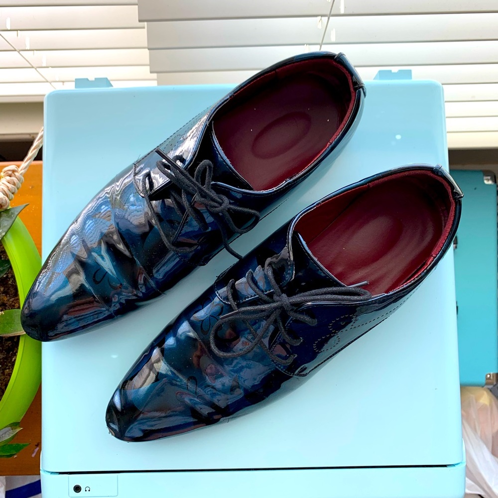 Men’s Black and Blue Floral Leather Loafers